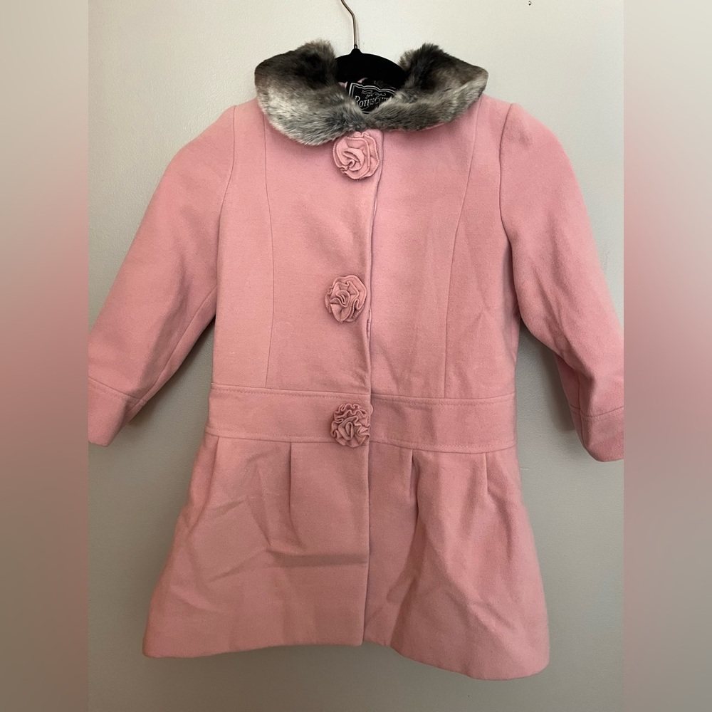 Rothschild Pink FauxFur Trimmed Coat. Size 4